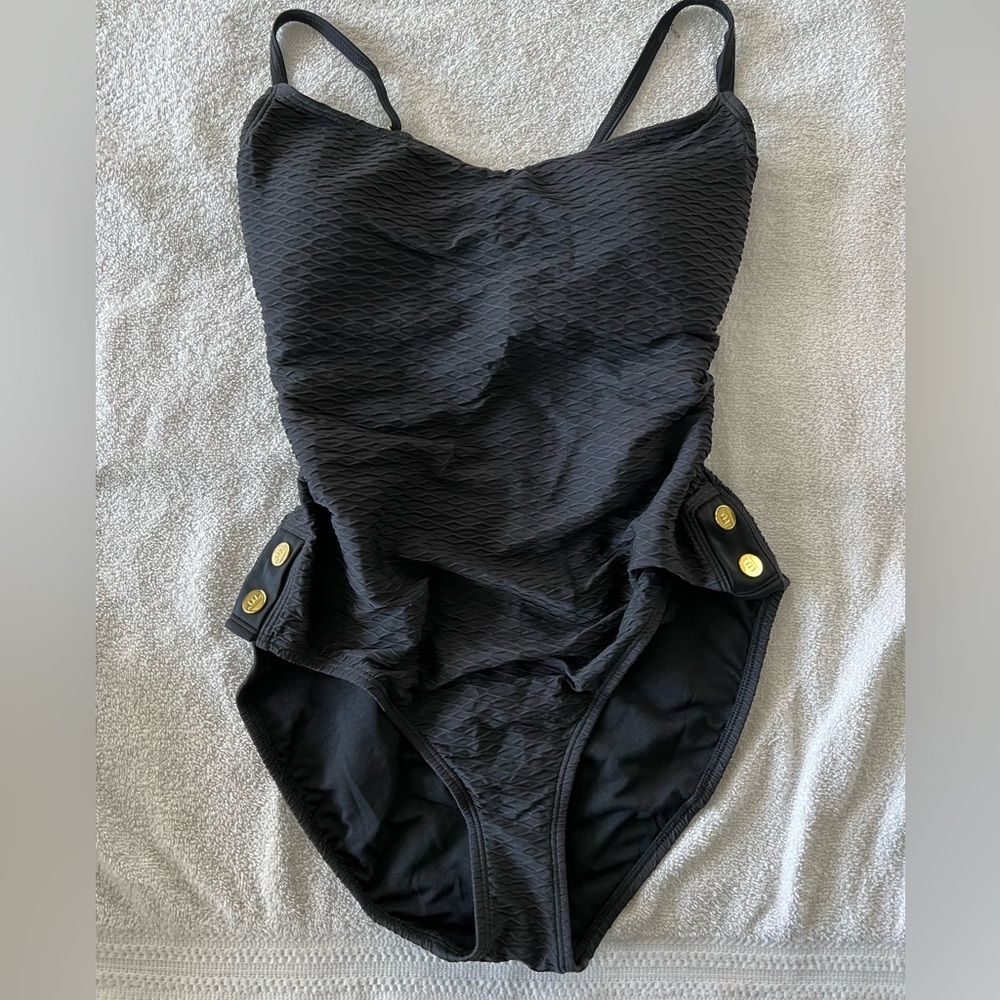BLEU ROD BEATTIE WOMENS Swimsuit size 10 one piece black textured